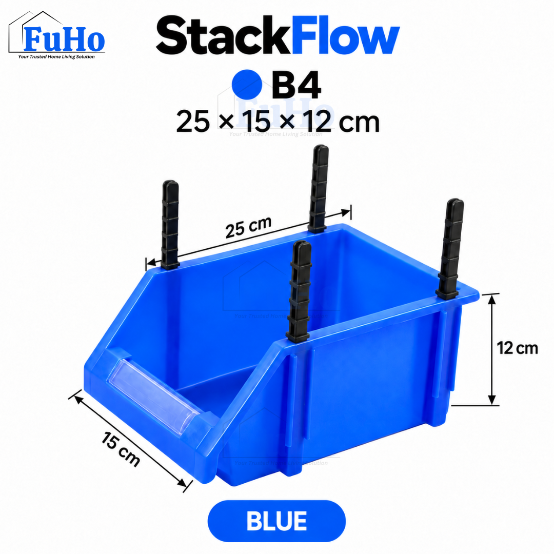 Fuho ModuBin Stackable Open-Front Storage Bin, Heavy-Duty Plastic