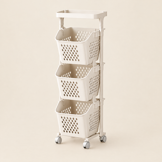 Fuho SortPro 3-layer rolling laundry sorter with top tray
