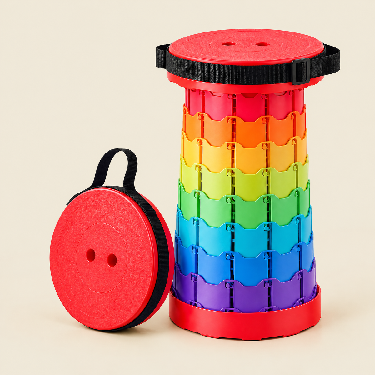 Telescopic stool, rainbow red