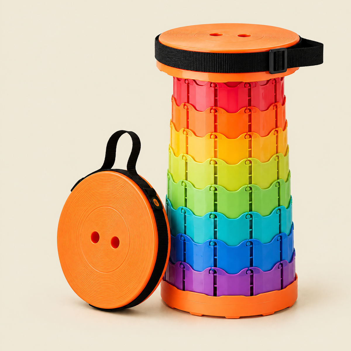 Telescopic stool, rainbow with orange base
