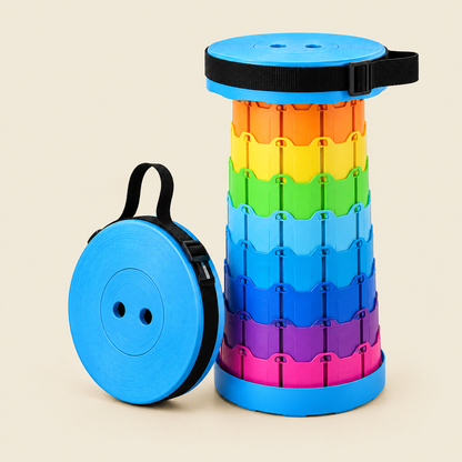 Telescopic stool, rainbow with blue base