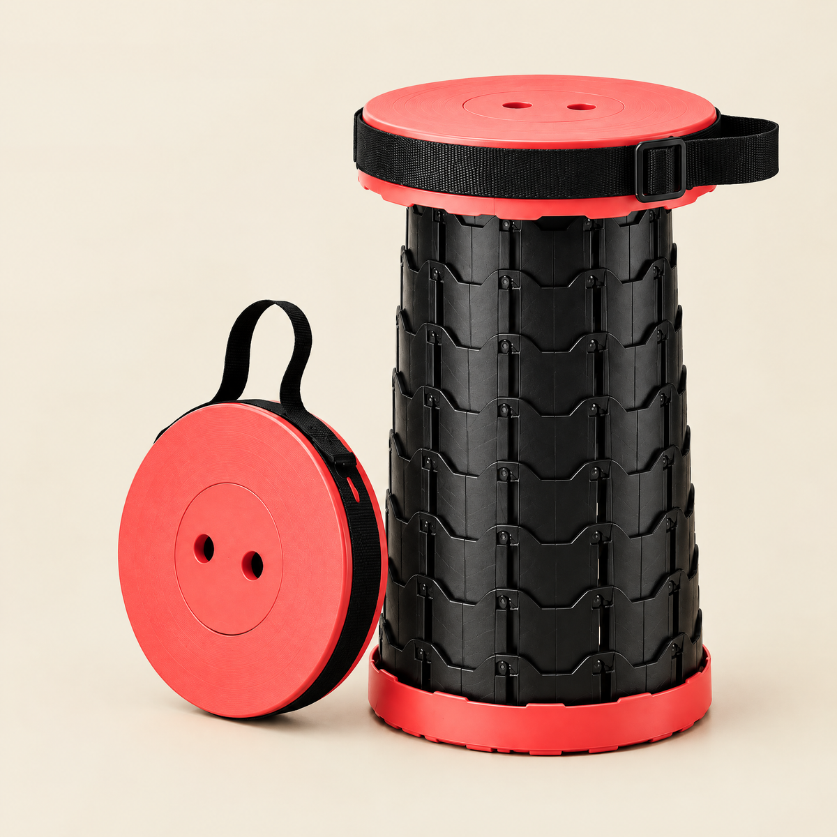 Telescopic stool, black and red