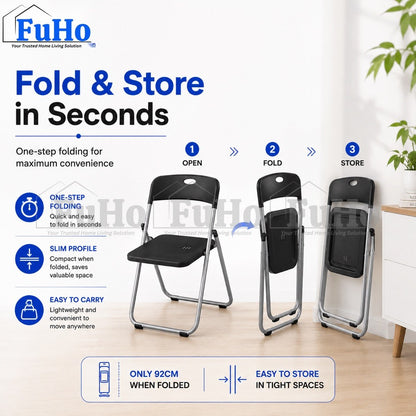 Fuho Foldable Plastic Stool, Folds Flat (Black, White)