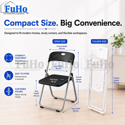 Fuho Foldable Plastic Stool, Folds Flat (Black, White)