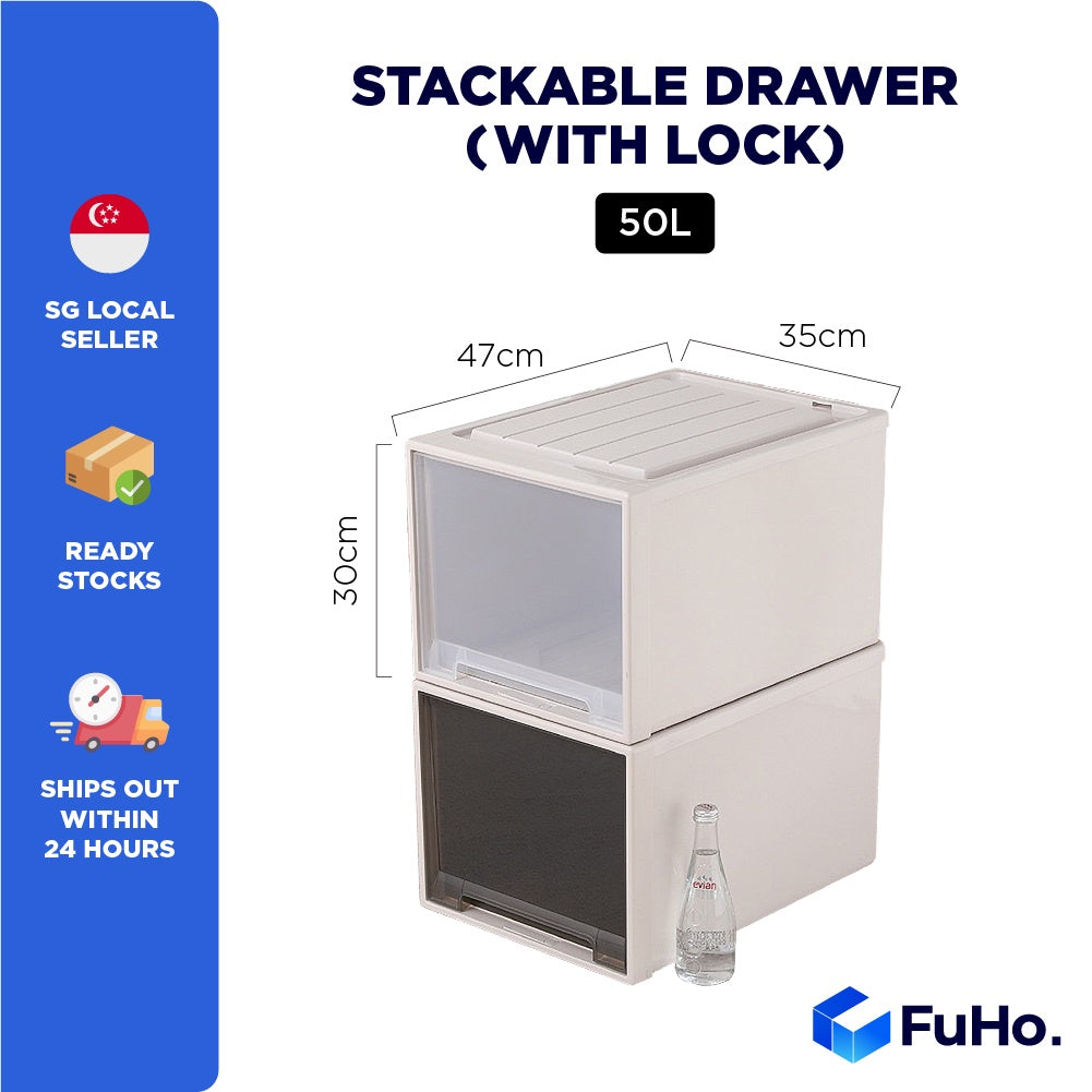 (1pcs) 🇸🇬READY STOCK🇸🇬 FuHo Transparent Stackable box | Stackable Drawer | Organiser Box | Wardrobe Box (HL0023)