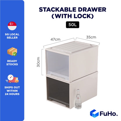 (1pcs) 🇸🇬READY STOCK🇸🇬 FuHo Transparent Stackable box | Stackable Drawer | Organiser Box | Wardrobe Box (HL0023)