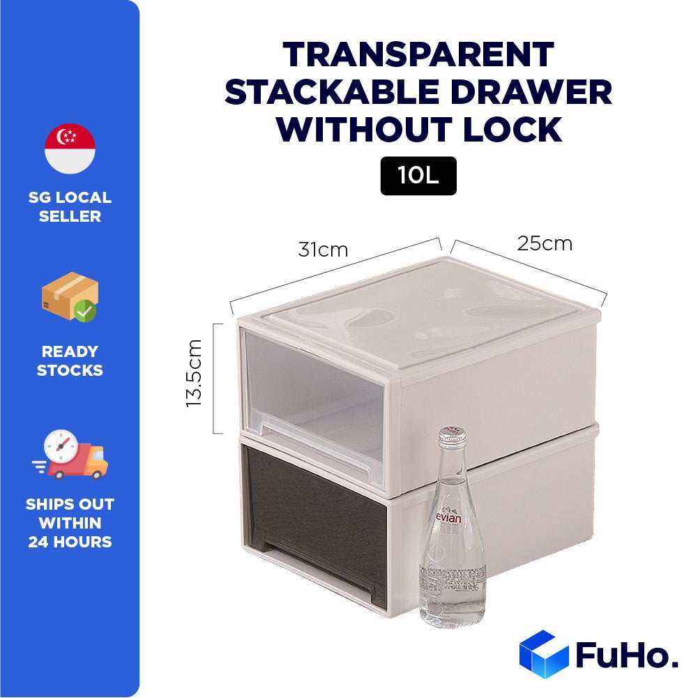 🇸🇬READY STOCK🇸🇬 FuHo Transparent Single Tier Stackable Box Container Organizer Drawer Cabinet (HL0019)