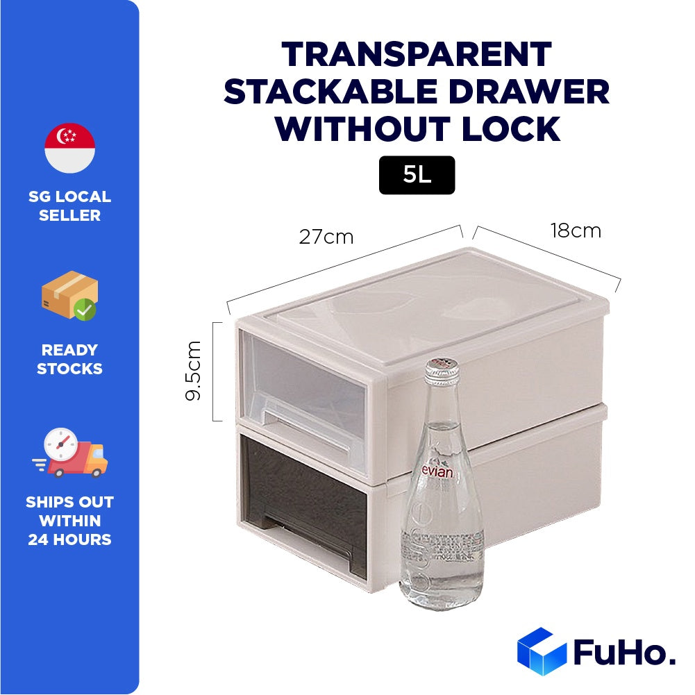 🇸🇬READY STOCK🇸🇬 FuHo Transparent Single Tier Stackable Box Container Organizer Drawer Cabinet (HL0019)