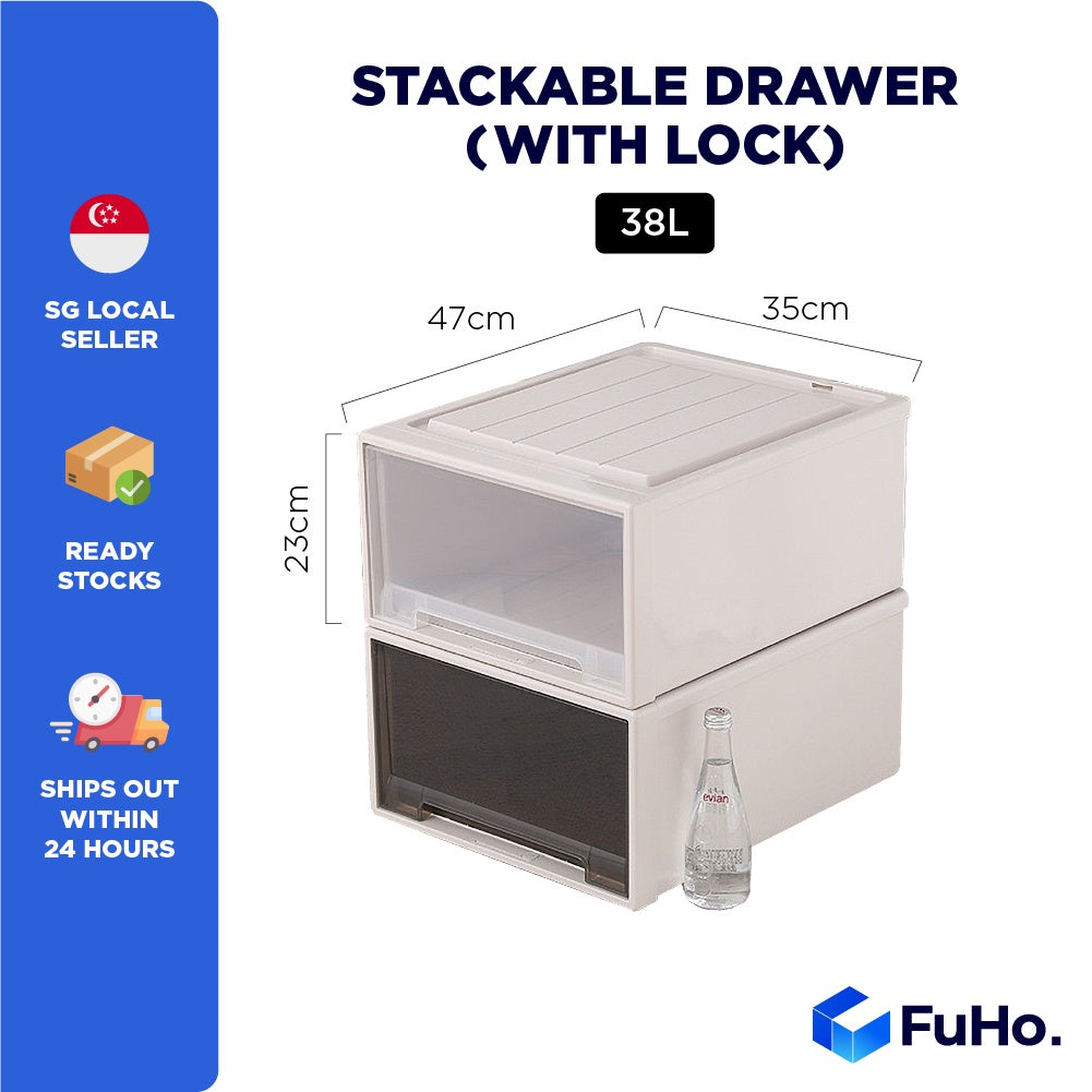 (1pcs) 🇸🇬READY STOCK🇸🇬 FuHo Transparent Stackable box | Stackable Drawer | Organiser Box | Wardrobe Box (HL0023)