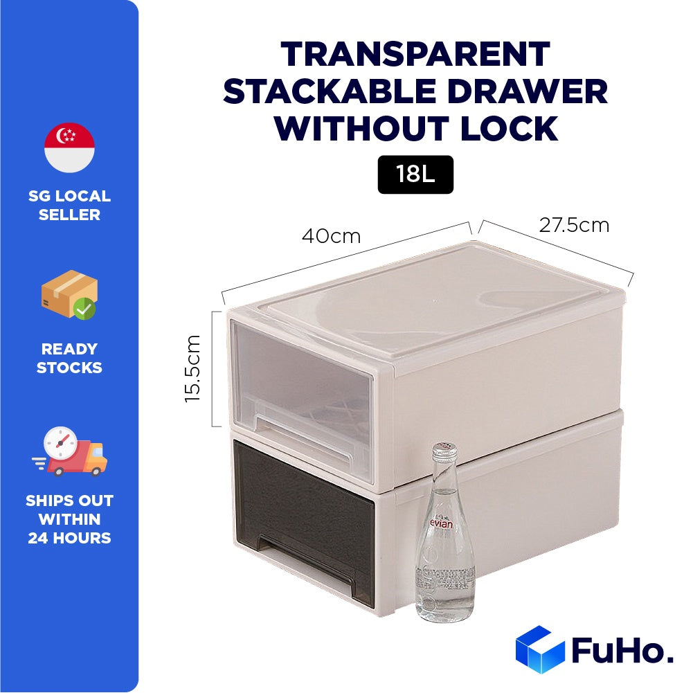 🇸🇬READY STOCK🇸🇬 FuHo Transparent Single Tier Stackable Box Container Organizer Drawer Cabinet (HL0019)