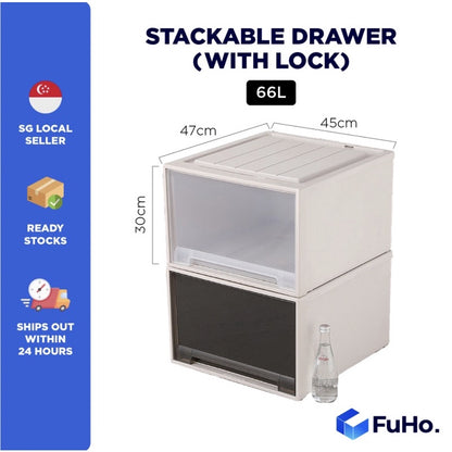 (1pcs) 🇸🇬READY STOCK🇸🇬 FuHo Transparent Stackable box | Stackable Drawer | Organiser Box | Wardrobe Box (HL0023)