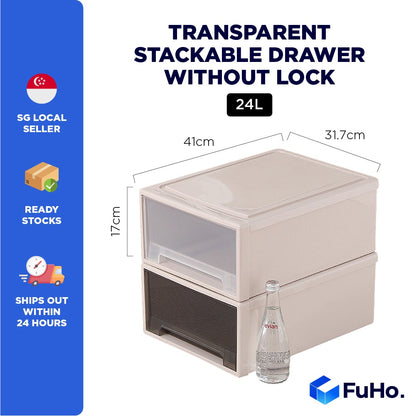 🇸🇬READY STOCK🇸🇬 FuHo Transparent Single Tier Stackable Box Container Organizer Drawer Cabinet (HL0019)