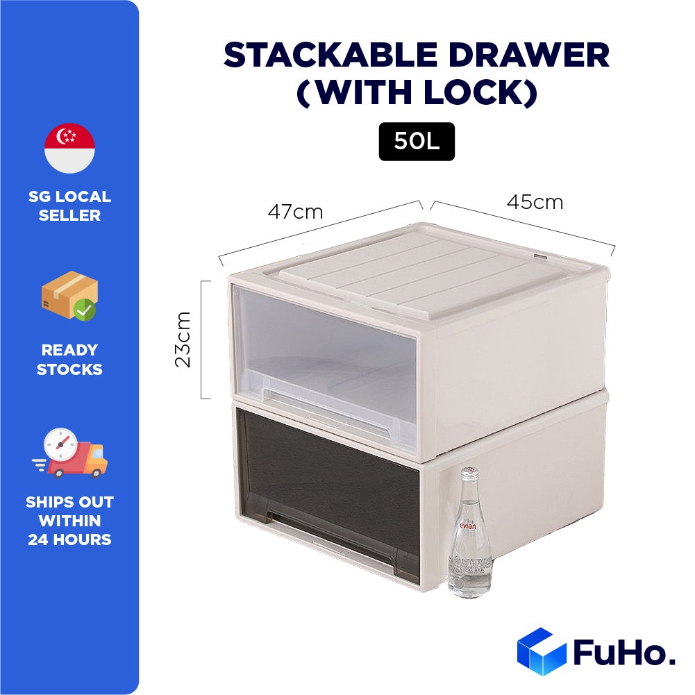 (1pcs) 🇸🇬READY STOCK🇸🇬 FuHo Transparent Stackable box | Stackable Drawer | Organiser Box | Wardrobe Box (HL0023)