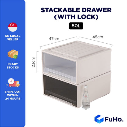 (1pcs) 🇸🇬READY STOCK🇸🇬 FuHo Transparent Stackable box | Stackable Drawer | Organiser Box | Wardrobe Box (HL0023)
