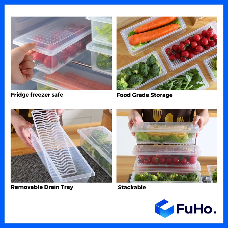 Food Container Box with Drain Tray [SG READY STOCKS] Fridge Organizer/Fridge Storage (KIT0020)
