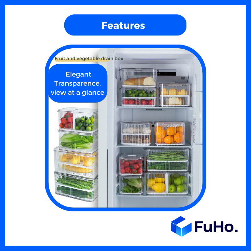 🇸🇬READY STOCK🇸🇬 FuHo Fruit and Vegetable Drain Box | Drainage Box | Fridge Organiser | Food Drainage | Sink (KIT0027)