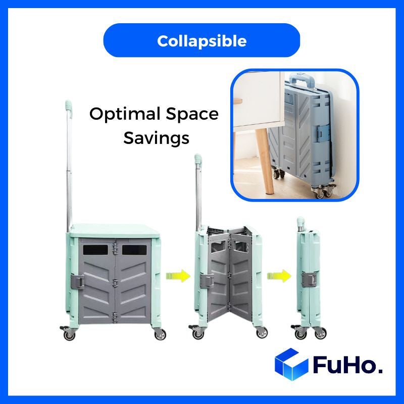 🇸🇬READY STOCK🇸🇬 Fuho Foldable Trolley Collapsible Trolley Wheels Basket || Box wheels Folding Shopping (HL0081)