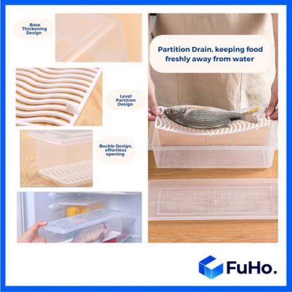 Food Container Box with Drain Tray [SG READY STOCKS] Fridge Organizer/Fridge Storage (KIT0020)