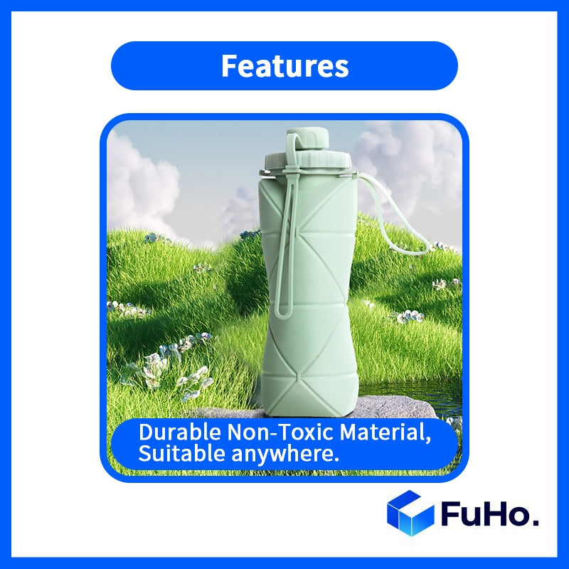 🔥CLEARANCE SALE🔥(600ML) FuHo Foldable Collapsible Water Bottle | Silicone BPA Bottle | Portable Bottle  (TRV0006)