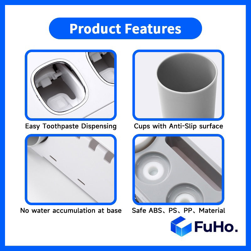 🇸🇬READY STOCK🇸🇬 FuHo  x Ecoco Toothbrush Holder & Toothpaste Dispenser Push Dispense Colgate Darlie Floss (TL0037)