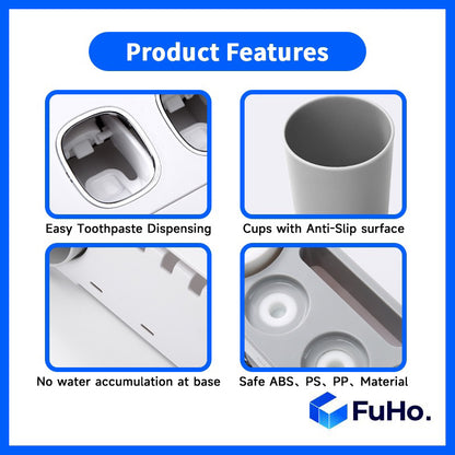 🇸🇬READY STOCK🇸🇬 FuHo  x Ecoco Toothbrush Holder & Toothpaste Dispenser Push Dispense Colgate Darlie Floss (TL0037)