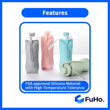 🔥CLEARANCE SALE🔥(600ML) FuHo Foldable Collapsible Water Bottle | Silicone BPA Bottle | Portable Bottle  (TRV0006)