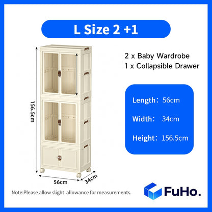 🇸🇬READY STOCK🇸🇬 Fuho Baby Wardrobes Collapsible Kids Cupboard Shirt Space Saving Wardrobe Cabinet Storage (HL0183)