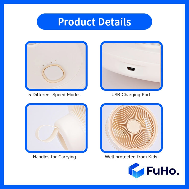 🇸🇬READY STOCK🇸🇬 FuHo 5 Speed Fan | Desktop Fan | Mini Fan | Strong Fan | Fast Charging Fan | Portable Fan (HL0191)