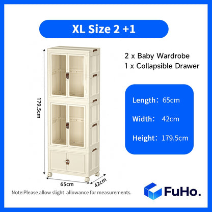 🇸🇬READY STOCK🇸🇬 Fuho Baby Wardrobes Collapsible Kids Cupboard Shirt Space Saving Wardrobe Cabinet Storage (HL0183)