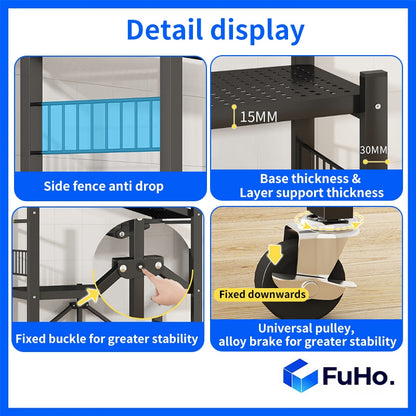 🇸🇬READY STOCK🇸🇬 FuHo Foldable Kitchen Storage Rack With Wheels | Kitchen Shelves | Kitchen Cabinet (KIT0062)