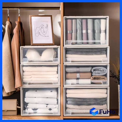 (1pcs) 🇸🇬READY STOCK🇸🇬 FuHo Transparent Stackable box | Stackable Drawer | Organiser Box | Wardrobe Box (HL0023)
