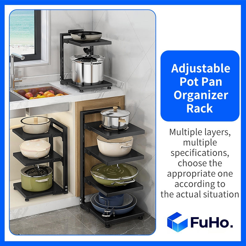🇸🇬READY STOCK🇸🇬 FuHo Adjustable Pot Pan Organizer Rack | Kitchen Storage Rack | Kitchen Cabinet (KIT0066)