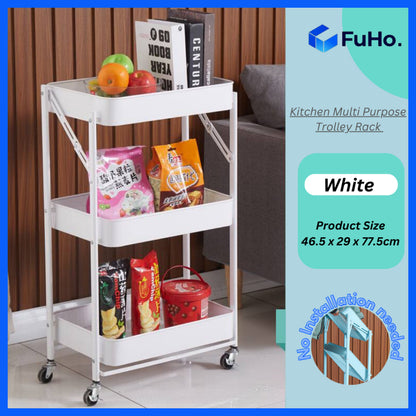 🇸🇬READY STOCK🇸🇬 FuHo Kitchen Foldable Storage Trolley Rack | 3 Level Storage Trolley | Kitchen Racks (HL0225)
