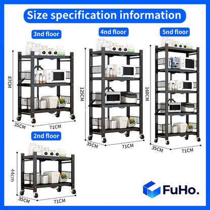 🇸🇬READY STOCK🇸🇬 FuHo Foldable Kitchen Storage Rack With Wheels | Kitchen Shelves | Kitchen Cabinet (KIT0062)
