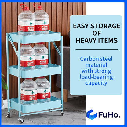 🇸🇬READY STOCK🇸🇬 FuHo Kitchen Foldable Storage Trolley Rack | 3 Level Storage Trolley | Kitchen Racks (HL0225)