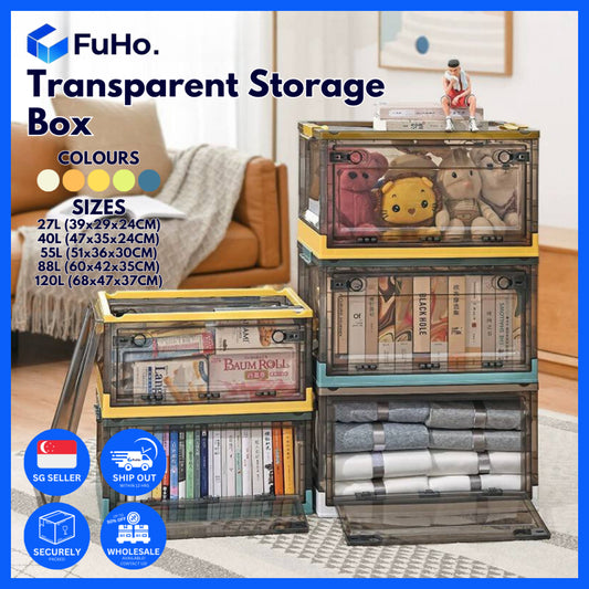 🇸🇬READY STOCK🇸🇬 FuHo Transparent Storage Box | Stackable Box | Collapsible Box |  Collapsible Cabinet | (HL0056)
