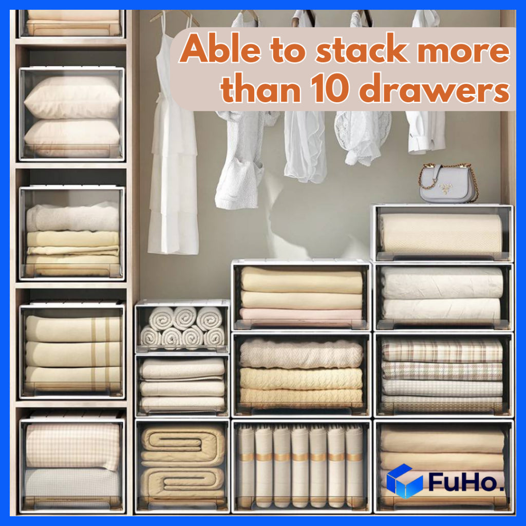 (1pcs) 🇸🇬READY STOCK🇸🇬 FuHo Transparent Stackable box | Stackable Drawer | Organiser Box | Wardrobe Box (HL0023)