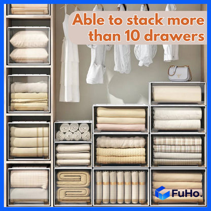 (1pcs) 🇸🇬READY STOCK🇸🇬 FuHo Transparent Stackable box | Stackable Drawer | Organiser Box | Wardrobe Box (HL0023)