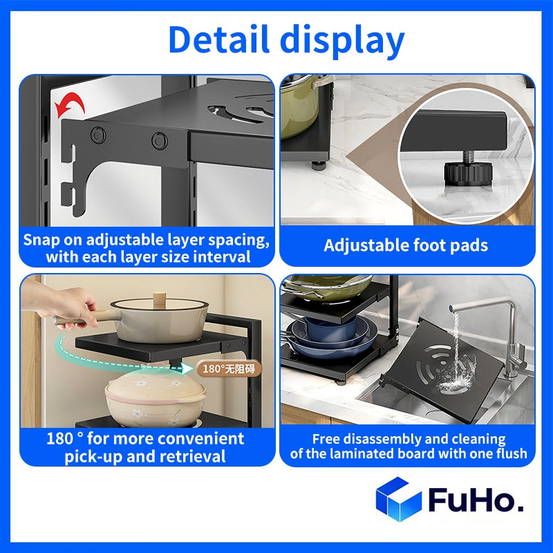 🇸🇬READY STOCK🇸🇬 FuHo Adjustable Pot Pan Organizer Rack | Kitchen Storage Rack | Kitchen Cabinet (KIT0066)