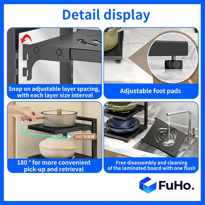 🇸🇬READY STOCK🇸🇬 FuHo Adjustable Pot Pan Organizer Rack | Kitchen Storage Rack | Kitchen Cabinet (KIT0066)