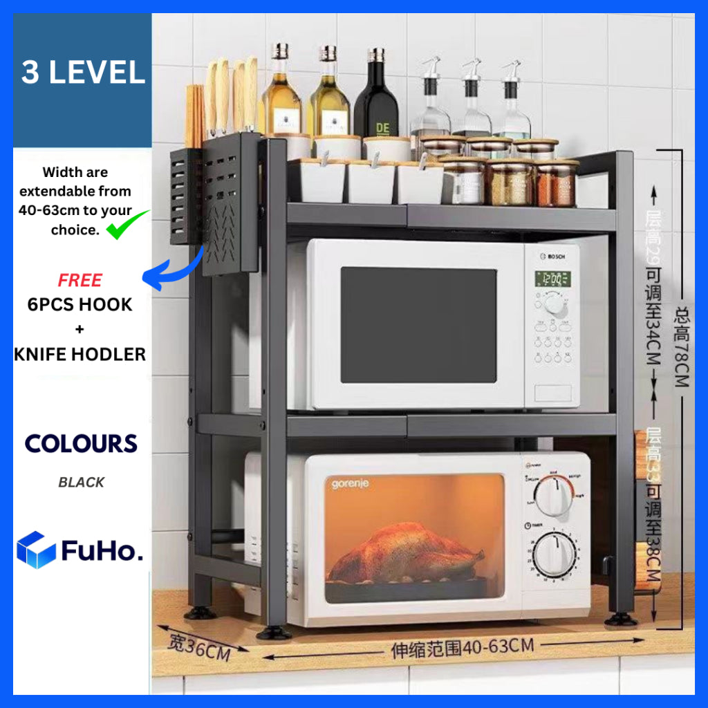 🇸🇬READY STOCK🇸🇬 FuHo Kitchen Storage Rack with Hook | Knife Holder | Microwave Rack | Oven Rack (KIT0070)