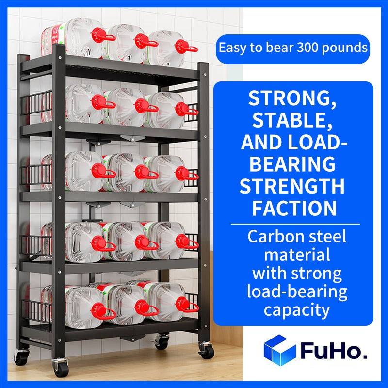 🇸🇬READY STOCK🇸🇬 FuHo Foldable Kitchen Storage Rack With Wheels | Kitchen Shelves | Kitchen Cabinet (KIT0062)