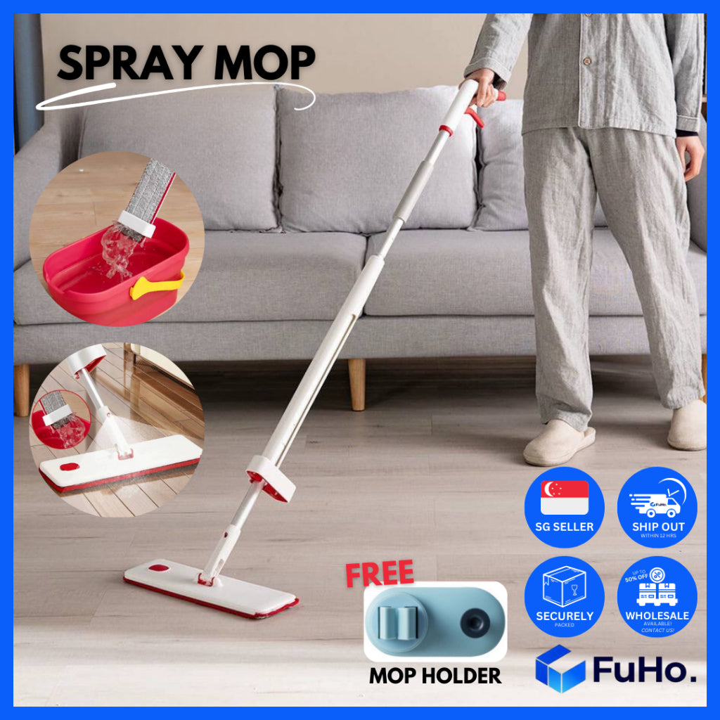 🇸🇬READY STOCK🇸🇬 (1Set) FuHo Spray Mop | Water Spray Mop | Collapsible Bucket | Mop Holder | Mop Cloth | Mopping (HL0182)