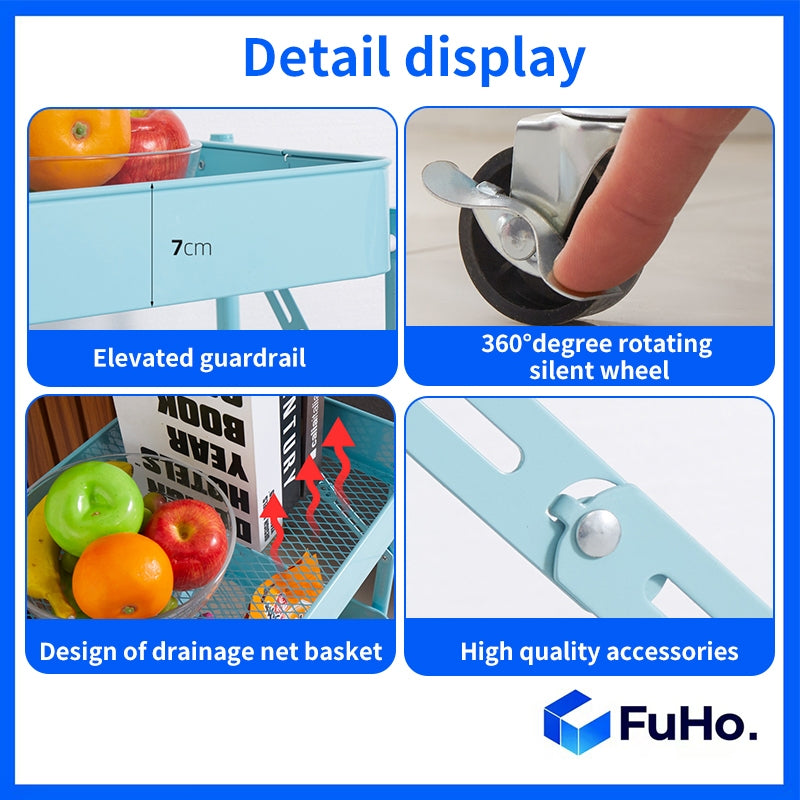 🇸🇬READY STOCK🇸🇬 FuHo Kitchen Foldable Storage Trolley Rack | 3 Level Storage Trolley | Kitchen Racks (HL0225)