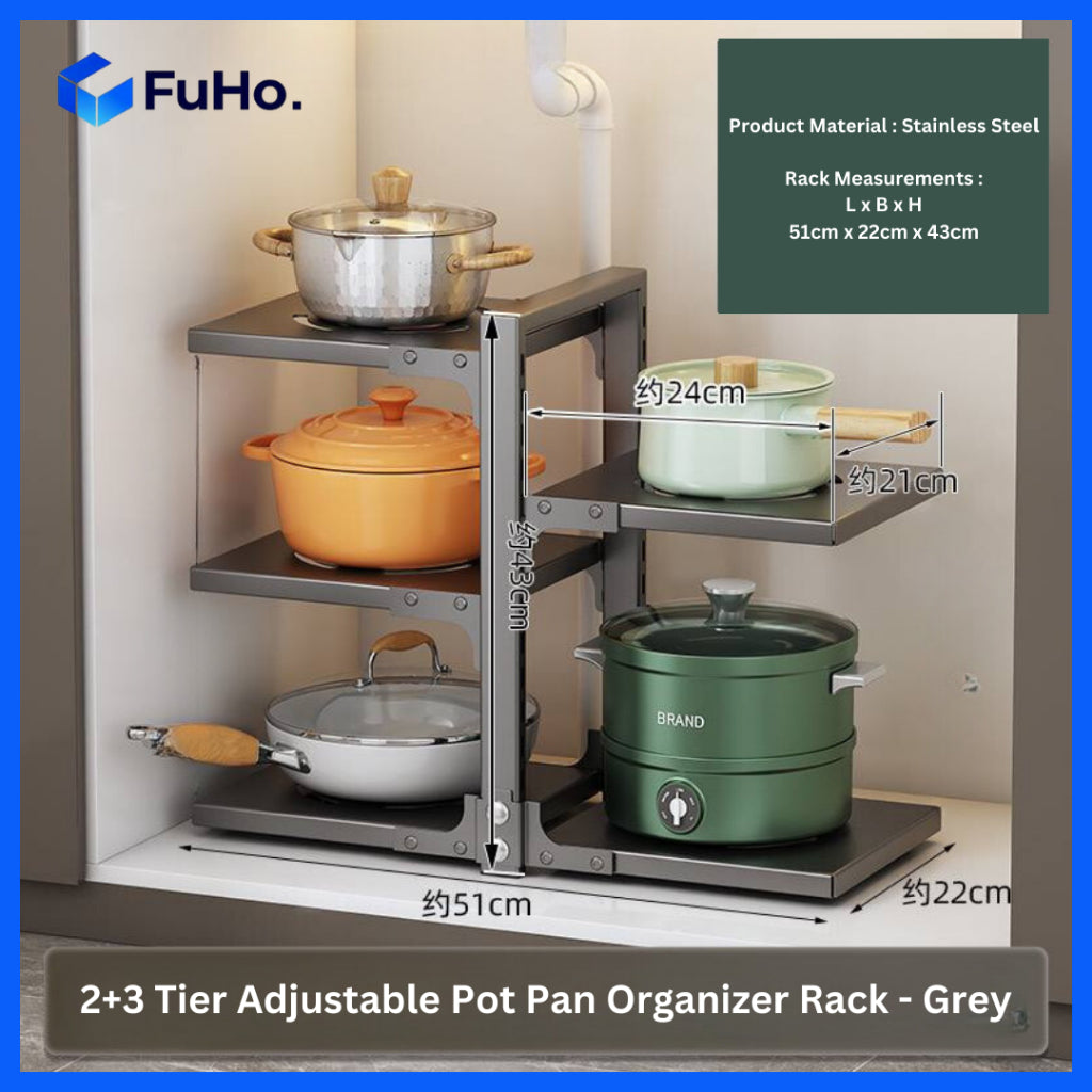 🇸🇬READY STOCK🇸🇬 FuHo Adjustable Pot Pan Organizer Rack | Kitchen Storage Rack | Kitchen Cabinet (KIT0066)