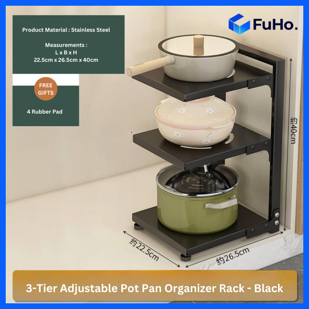 🇸🇬READY STOCK🇸🇬 FuHo Adjustable Pot Pan Organizer Rack | Kitchen Storage Rack | Kitchen Cabinet (KIT0066)