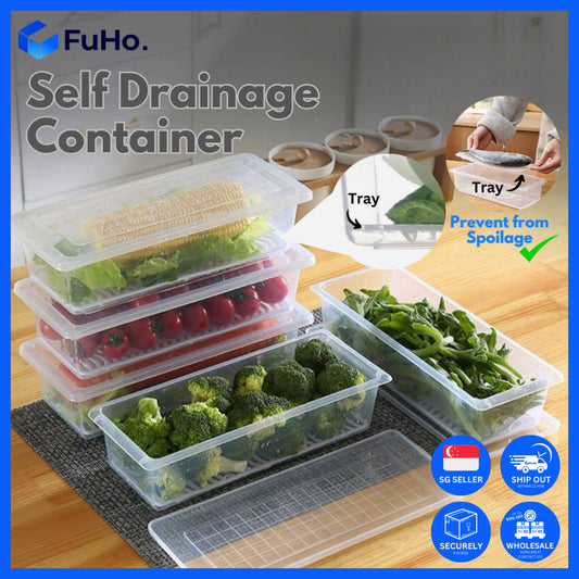 Food Container Box with Drain Tray [SG READY STOCKS] Fridge Organizer/Fridge Storage (KIT0020)
