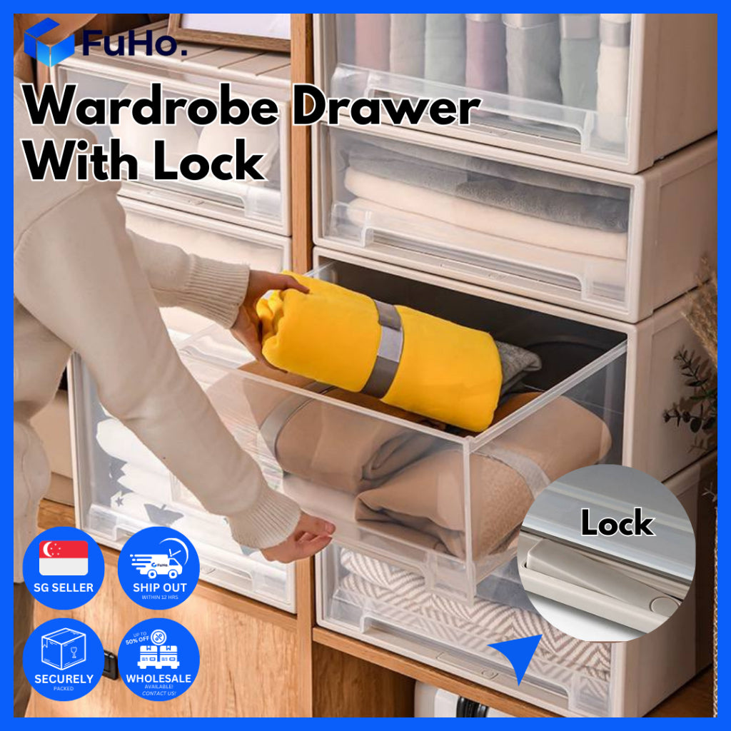 (1pcs) 🇸🇬READY STOCK🇸🇬 FuHo Transparent Stackable box | Stackable Drawer | Organiser Box | Wardrobe Box (HL0023)