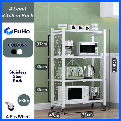 🇸🇬READY STOCK🇸🇬 FuHo Foldable Kitchen Storage Rack With Wheels | Kitchen Shelves | Kitchen Cabinet (KIT0062)