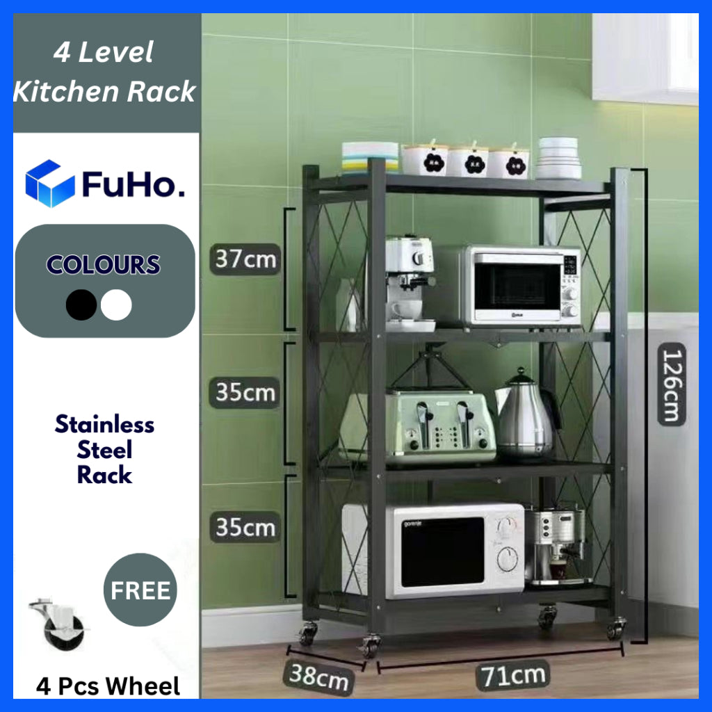 🇸🇬READY STOCK🇸🇬 FuHo Foldable Kitchen Storage Rack With Wheels | Kitchen Shelves | Kitchen Cabinet (KIT0062)